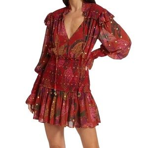 New FARM Rio Banana Flowers Smocked Mini Dress